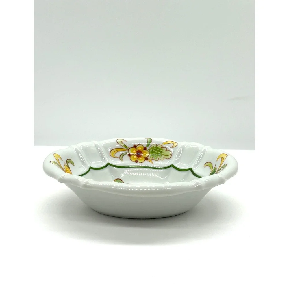 Sherle Wagner Italy Hand Painted Floral Porcelain Scalloped Soap Trinket Dish
